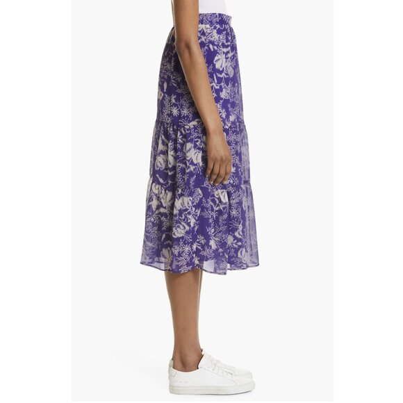 ba&sh Womens Uria Midi Skirt Small Violet Floral A-Line Tiered Lined Pur… - Picture 3 of 16